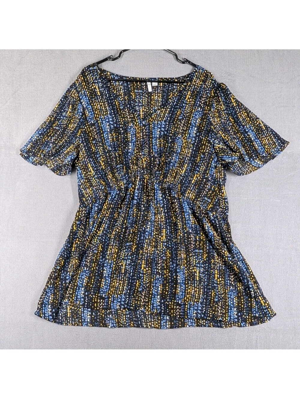 Cato Womens 28W Black Blue Yellow Peplum Babydoll Boho Flutter Blouse Top